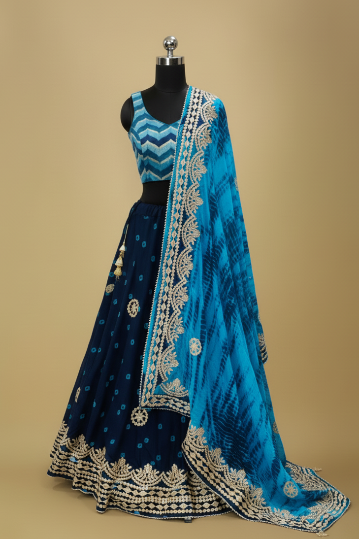 Blue bandhani lehenga black dress form final