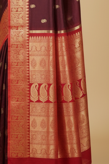 Burgundy Pure Kanjeevaram Silk Saree with Red Border & Pallu