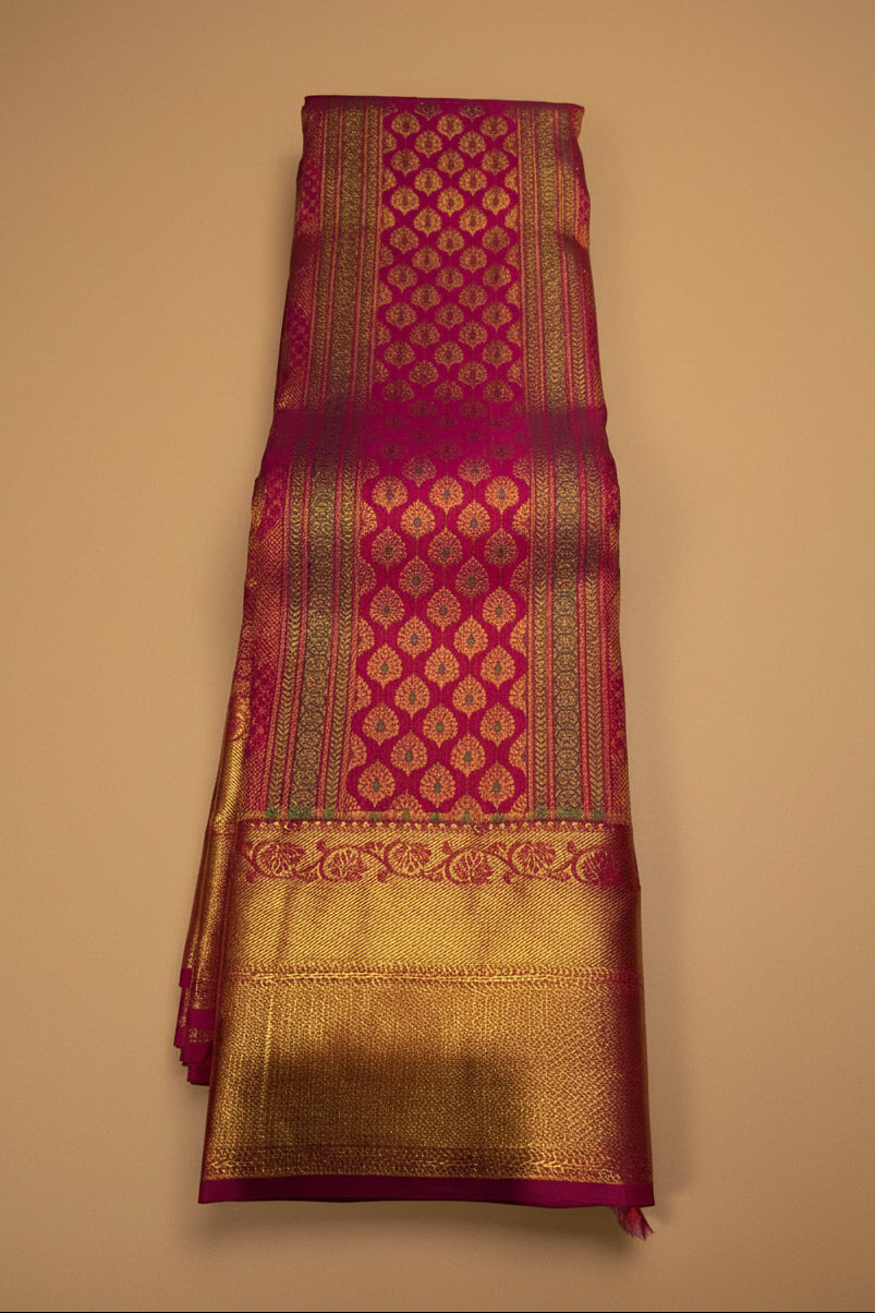 Magenta & Gold Pure Kanjeevaram Brocade Silk Saree