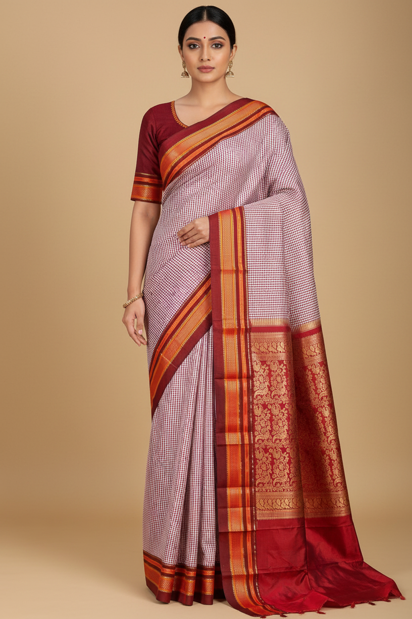 Checkered Saree - Matching Blouse