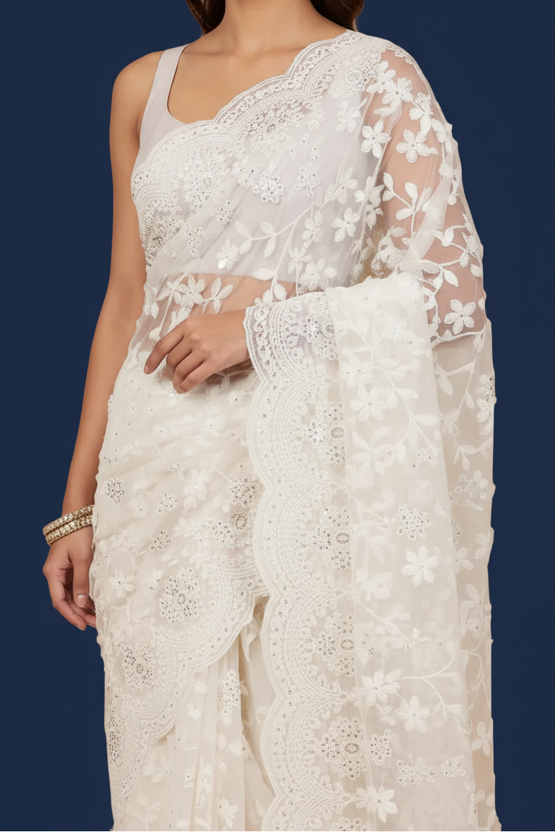 Chikankari Drape Zone Close-up