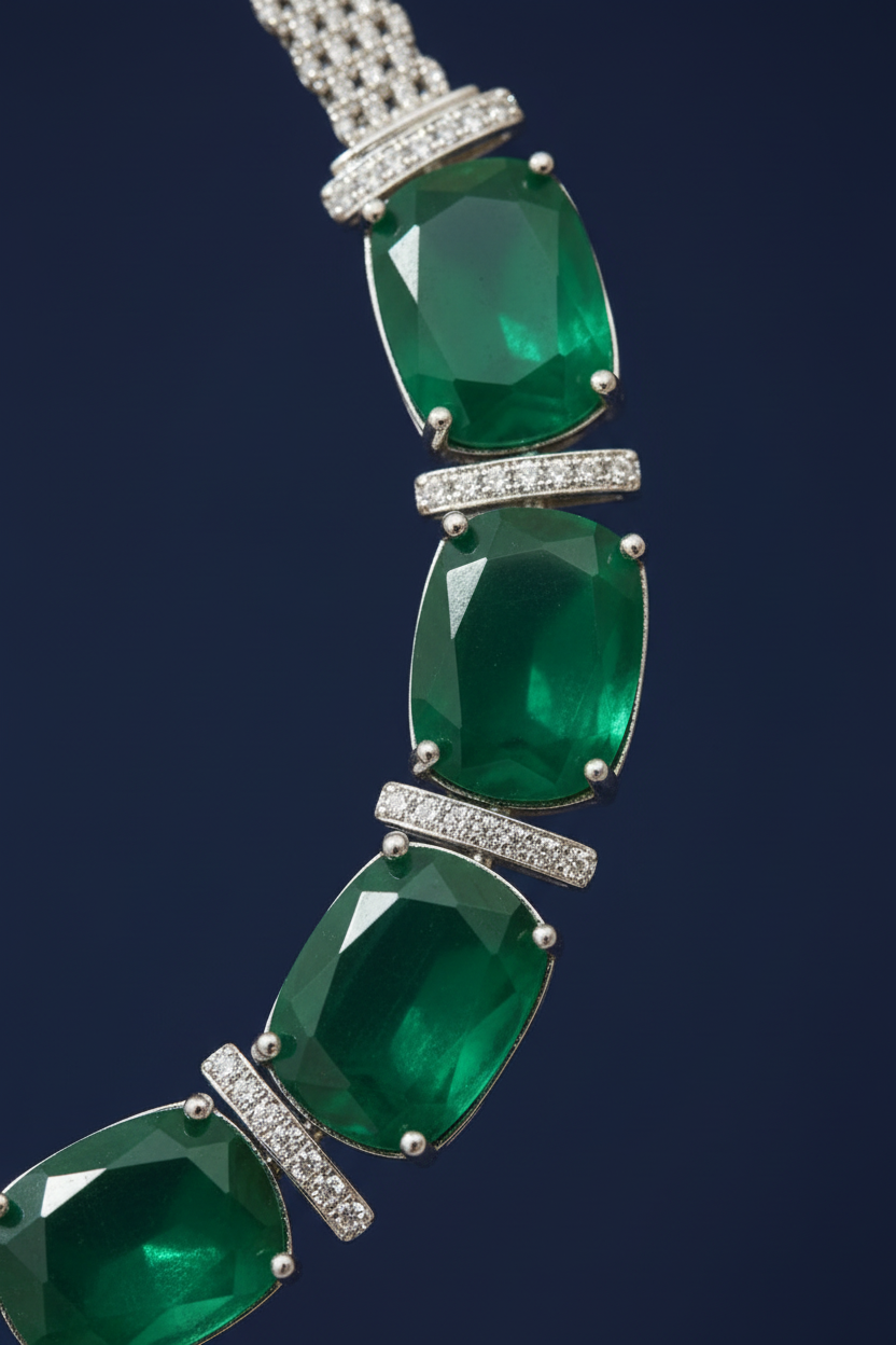 Emerald Green Necklace Closeup - Navy No Text