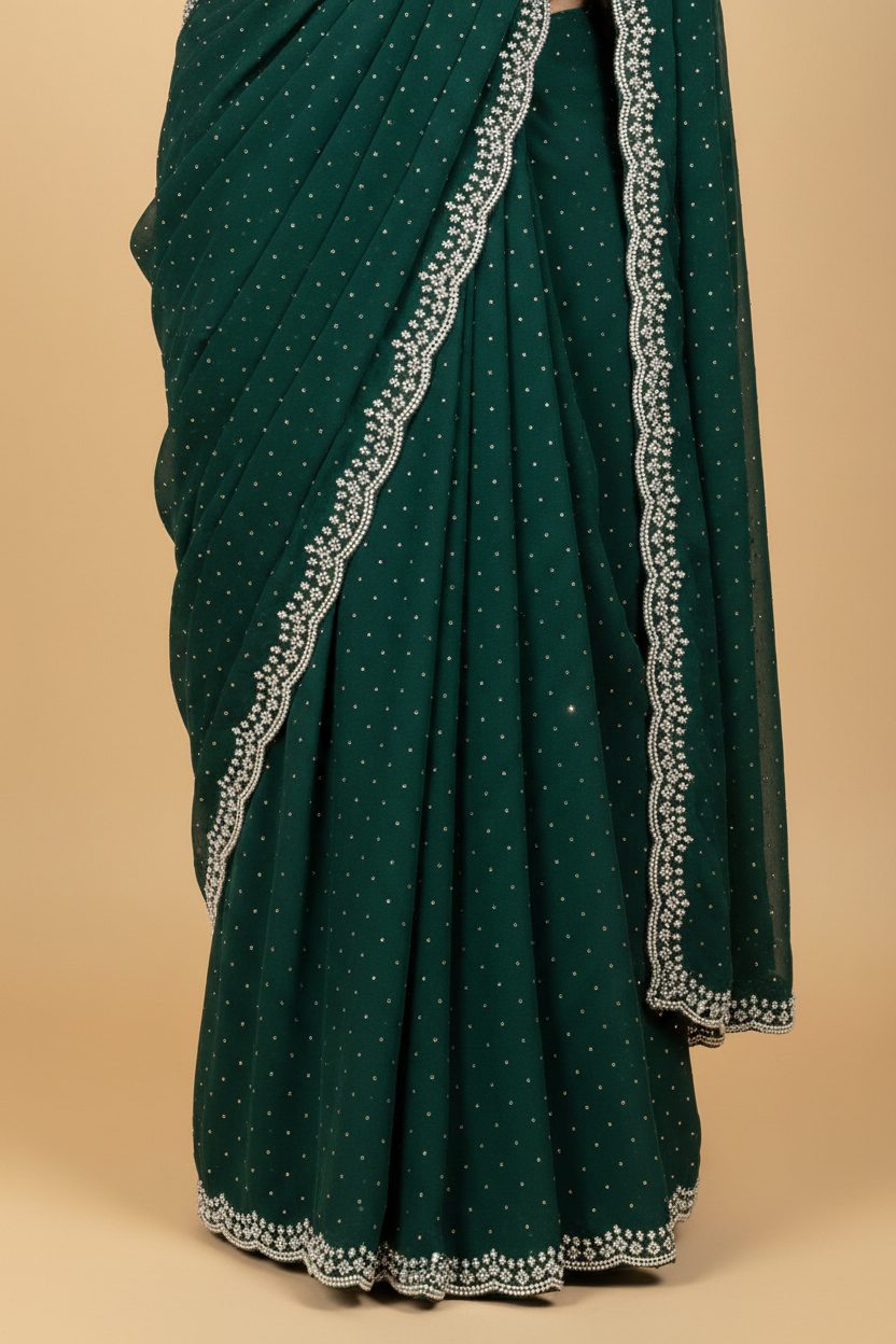 Emerald Green Saree – Border Convergence Close-up