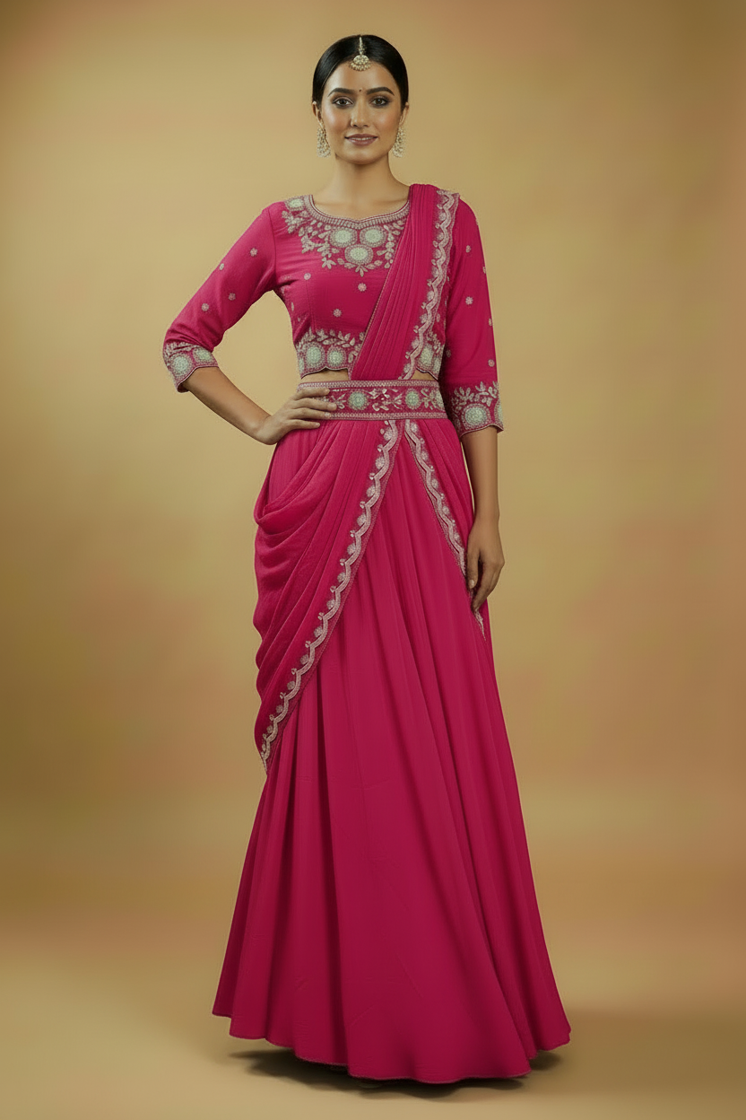 Fresh - Hot Pink Saree from Flat Lay Only