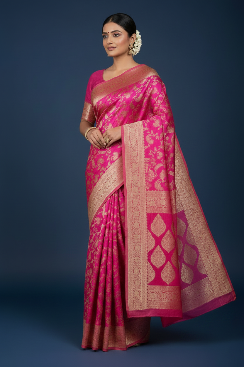Fuchsia Pink Banarasi Georgette Saree