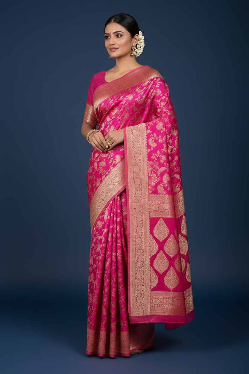 Fuchsia Pink Banarasi Georgette Saree