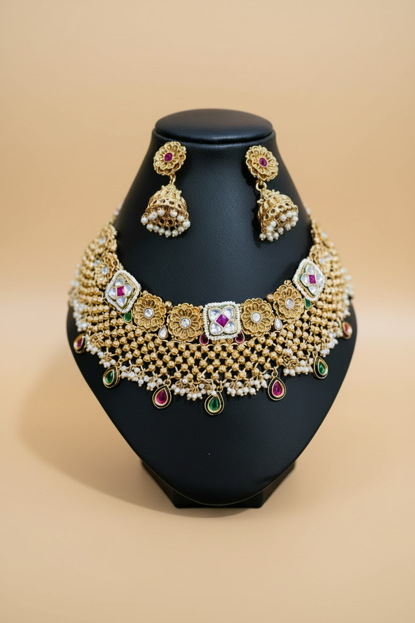 Gold Jaal Choker Warm Beige-Gold Background