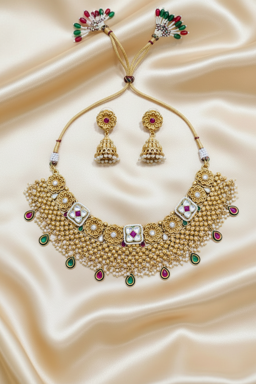 Gold Jaal Choker with Dori at Each End