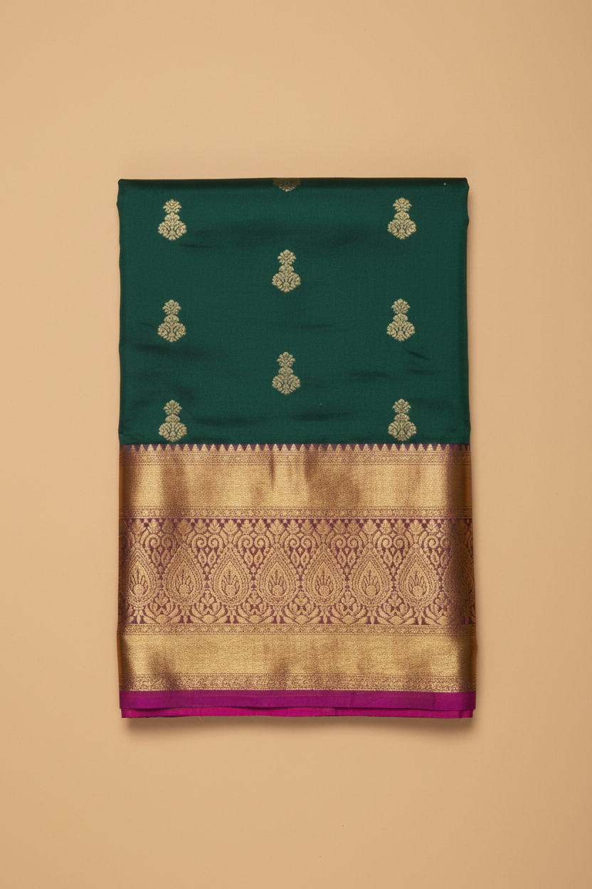 Green Kanjeevaram Close-up with Studio Background