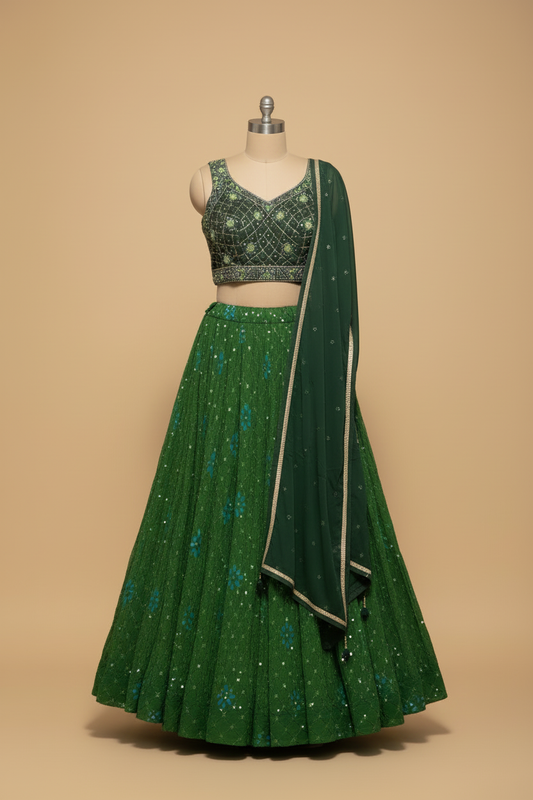 Green lehenga ghost mannequin