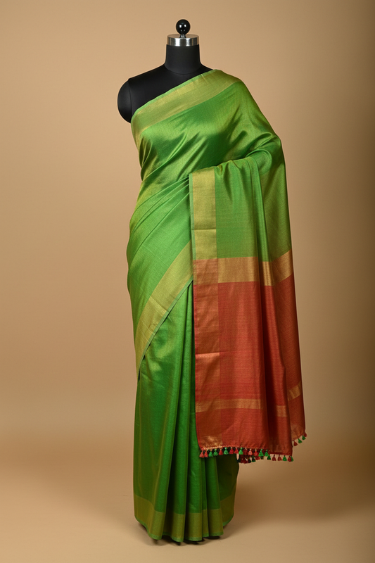 Green Uppada Silk Saree - Tassels at Pallu Bottom