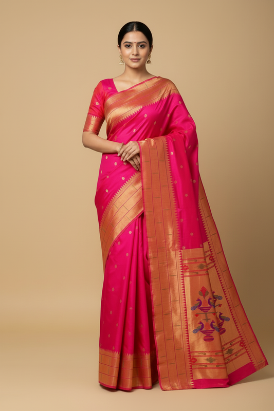 Hot Pink Paithani Saree - More Pallu
