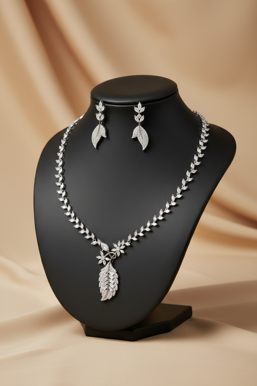 Angled view of baguette necklace