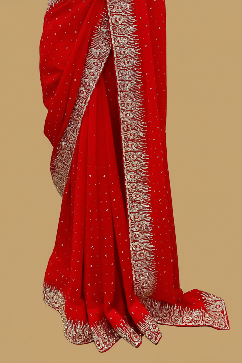 Red Georgette Saree with Crystal Work