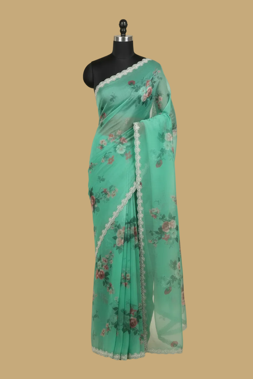 Mint Green Organza Saree with Sequin Border