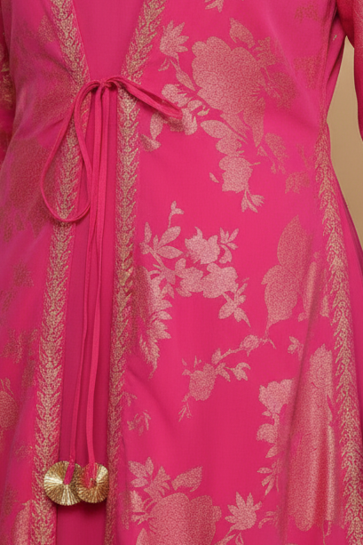 Hot Pink Modal Silk Gown with Jacket Panel