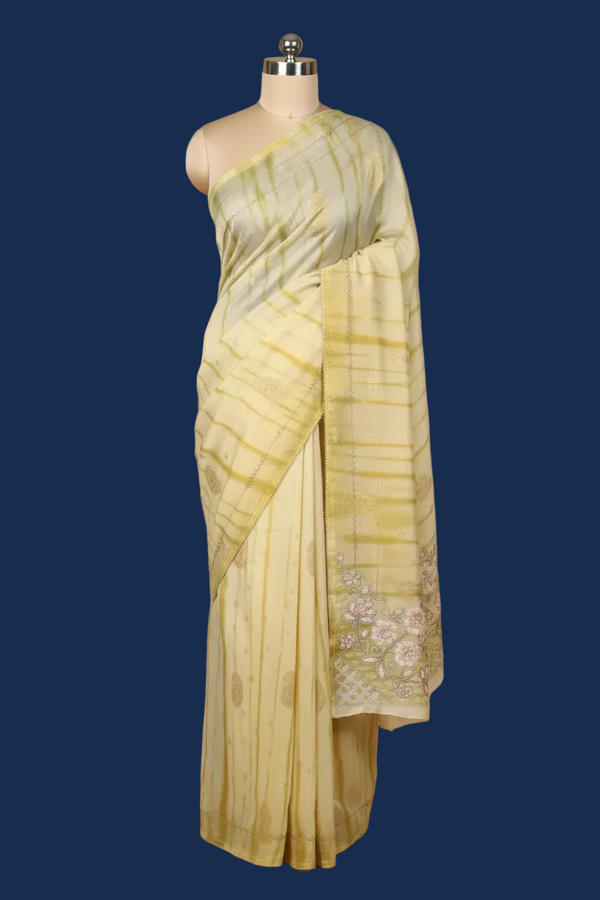 Cream Dupion Silk Saree with Embroidery