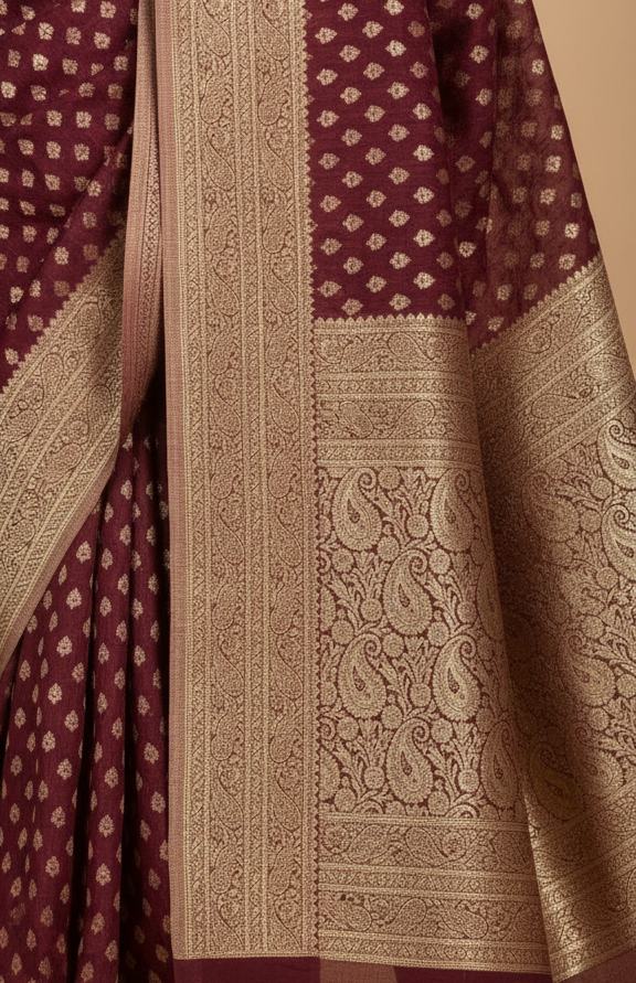 Maroon Banarasi Body-Border-Pallu Close-up