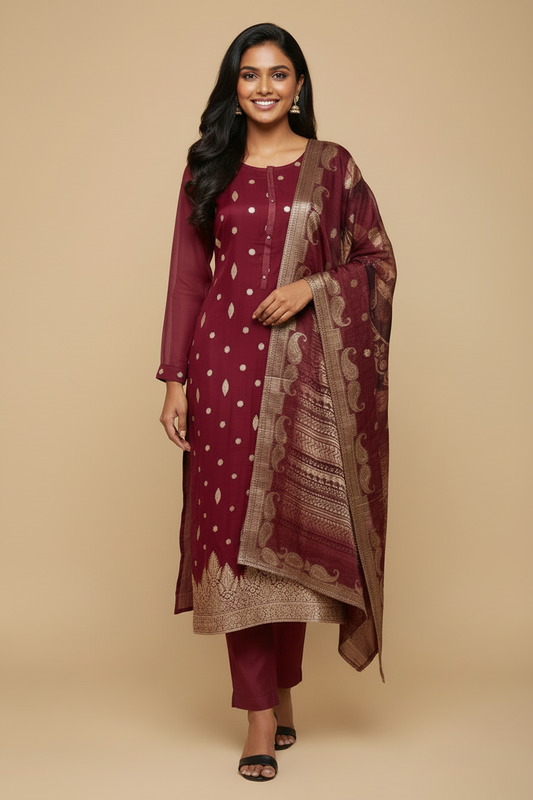 Maroon Banarasi Silk Salwar Set