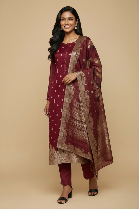 Maroon Banarasi Silk Salwar Set