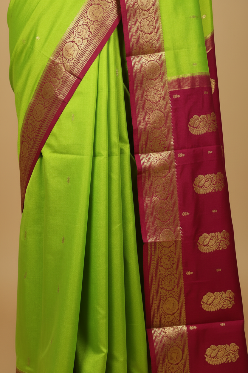 Maroon border with gold zari patterns