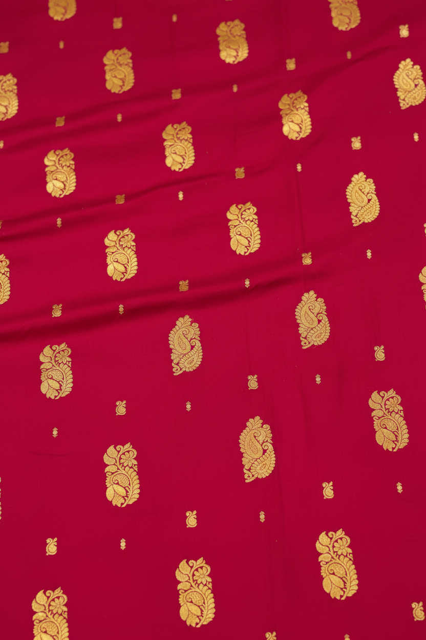 Maroon pallu with gold paisley motifs
