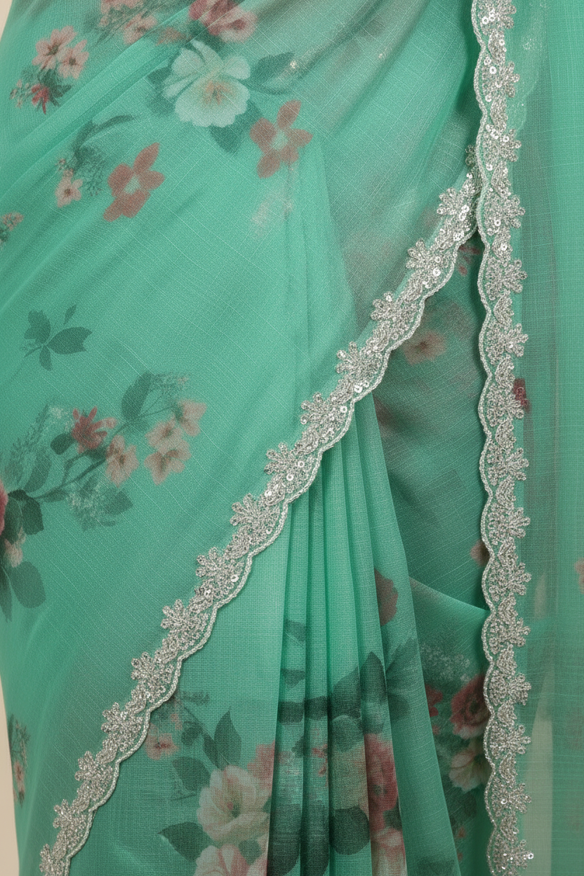 Mint Green Organza Saree - Fabric Detail