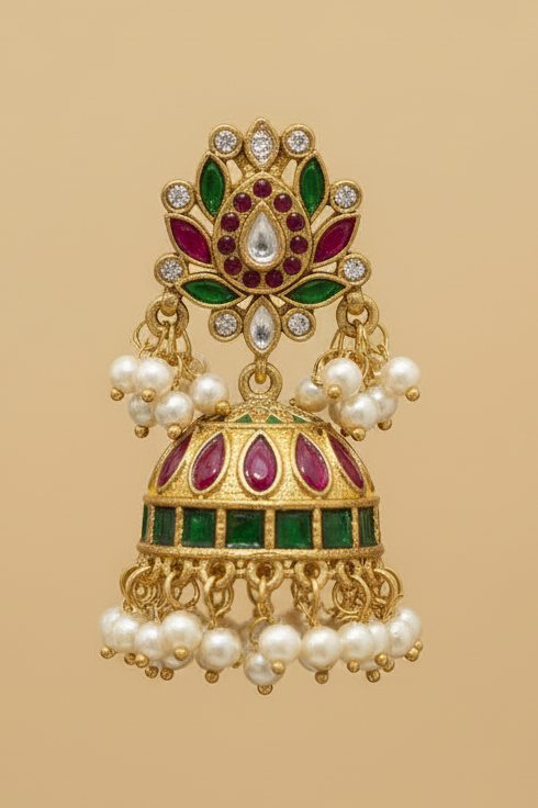 Traditional Lotus Kundan Necklace & Earrings Set