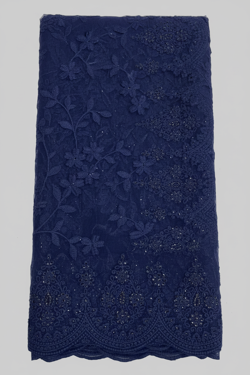 Navy Blue Net Saree - Full Frame Fabric