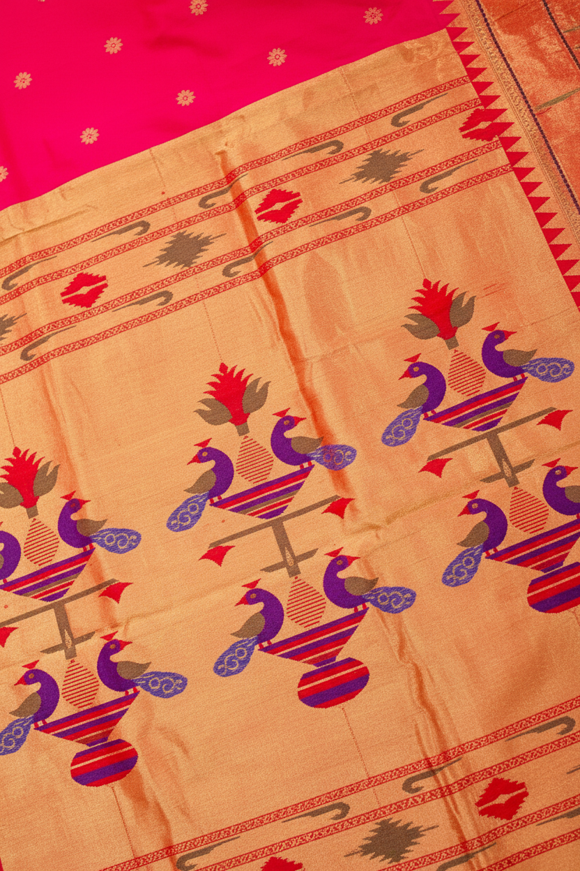Orange pallu with peacock designs