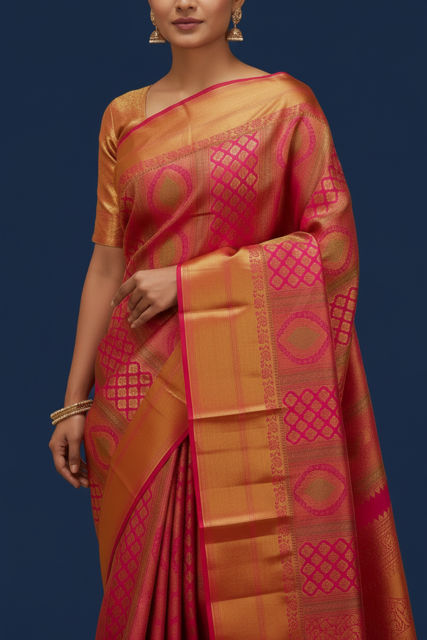 Magenta & Gold Pure Kanjeevaram Brocade Silk Saree