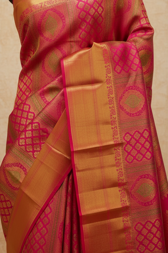 Magenta & Gold Pure Kanjeevaram Brocade Silk Saree