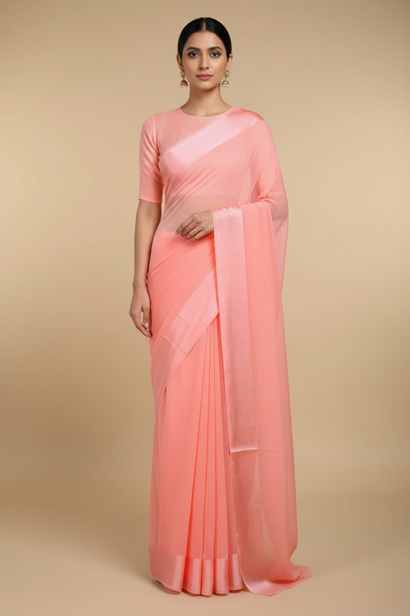 Peach Saree Model - Sleeved