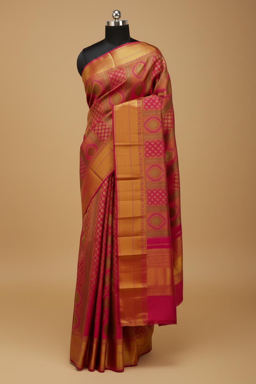 Pink Kanjeevaram Saree on Mannequin