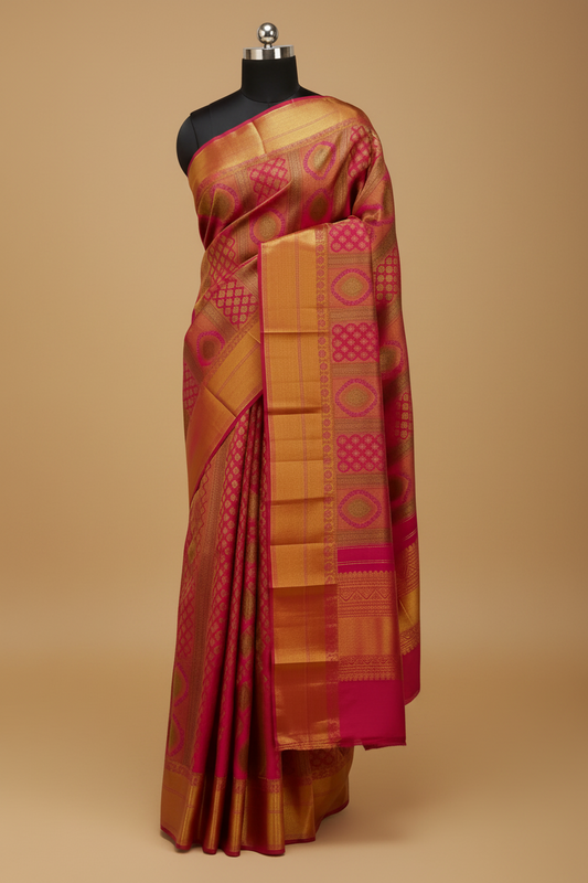 Pink Kanjeevaram Saree on Mannequin