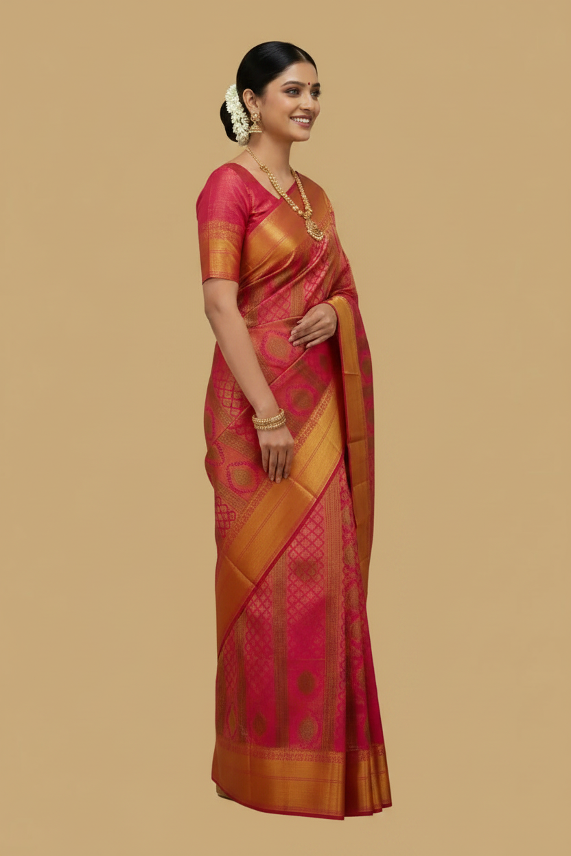 Magenta & Gold Pure Kanjeevaram Brocade Silk Saree