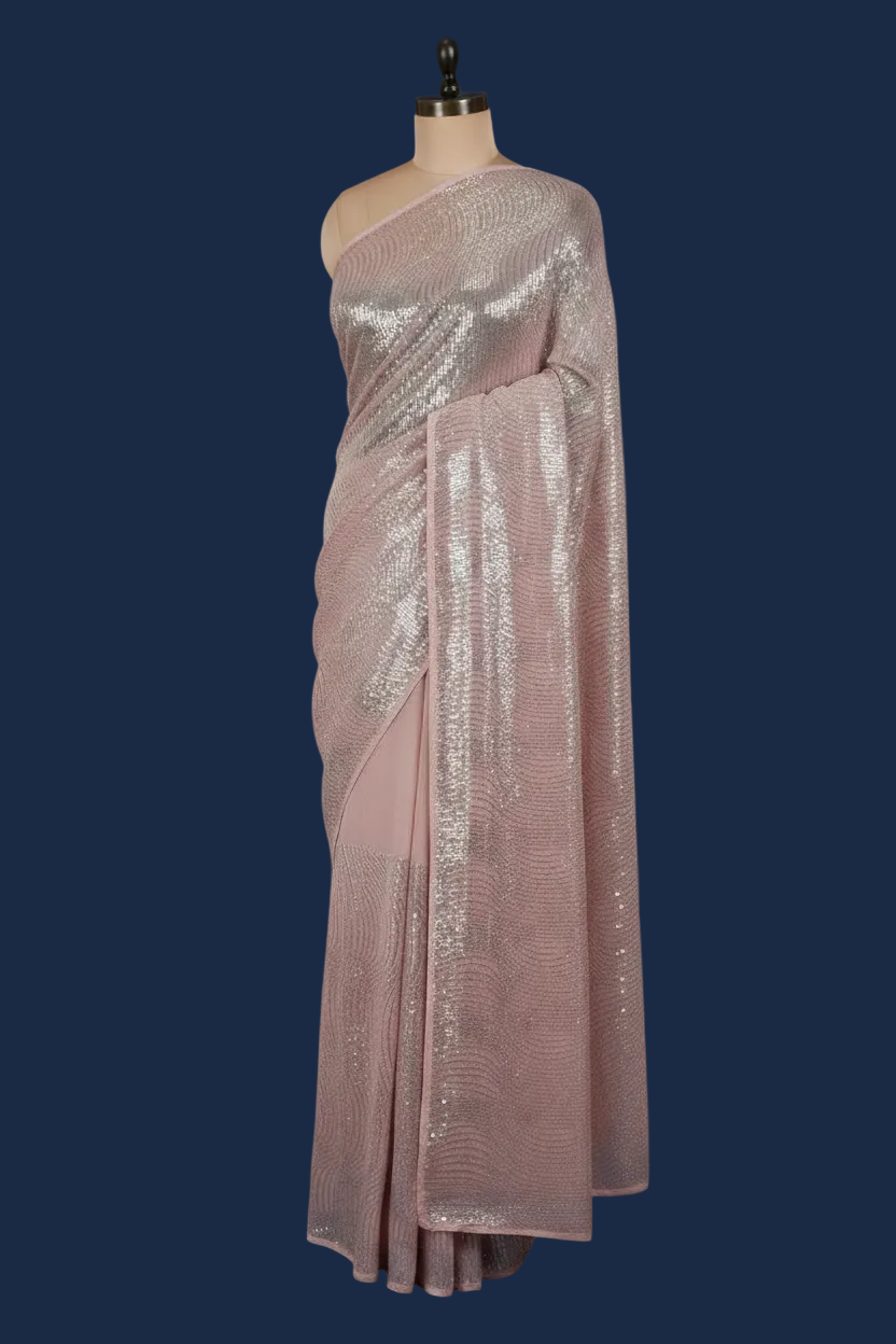 Pink Sequin Georgette Saree Exact Design
