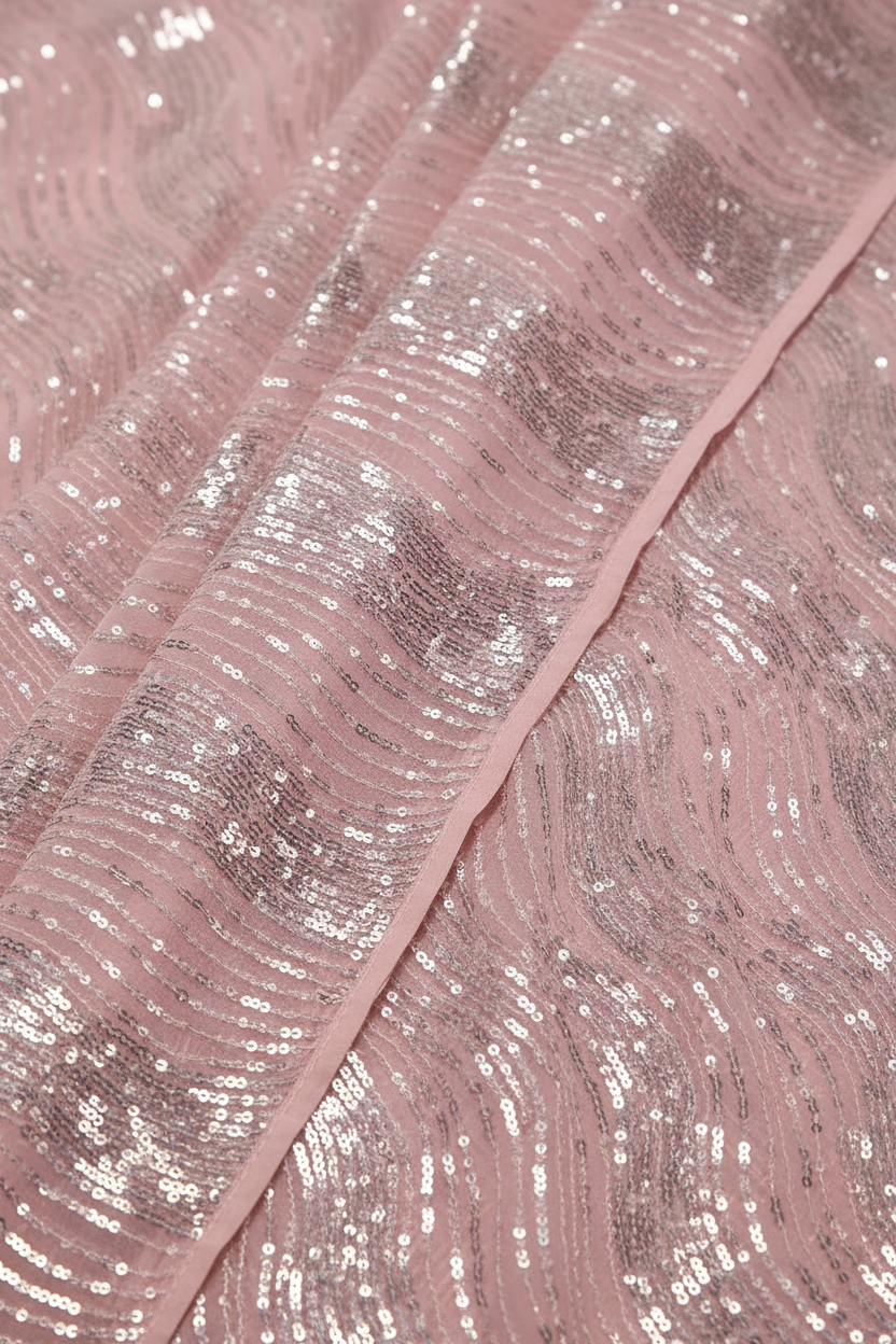 Pink Sequin Georgette Saree Fabric Detail