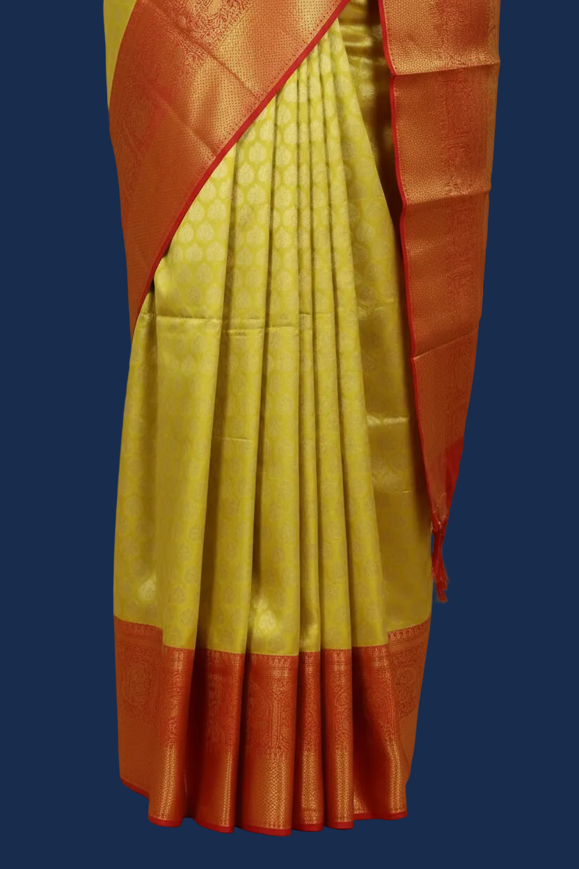Red border macro close-up matching saree