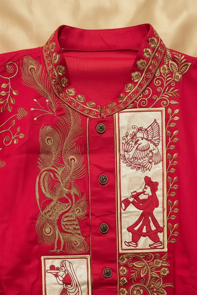 Red Embroidered Kurta Close-Up