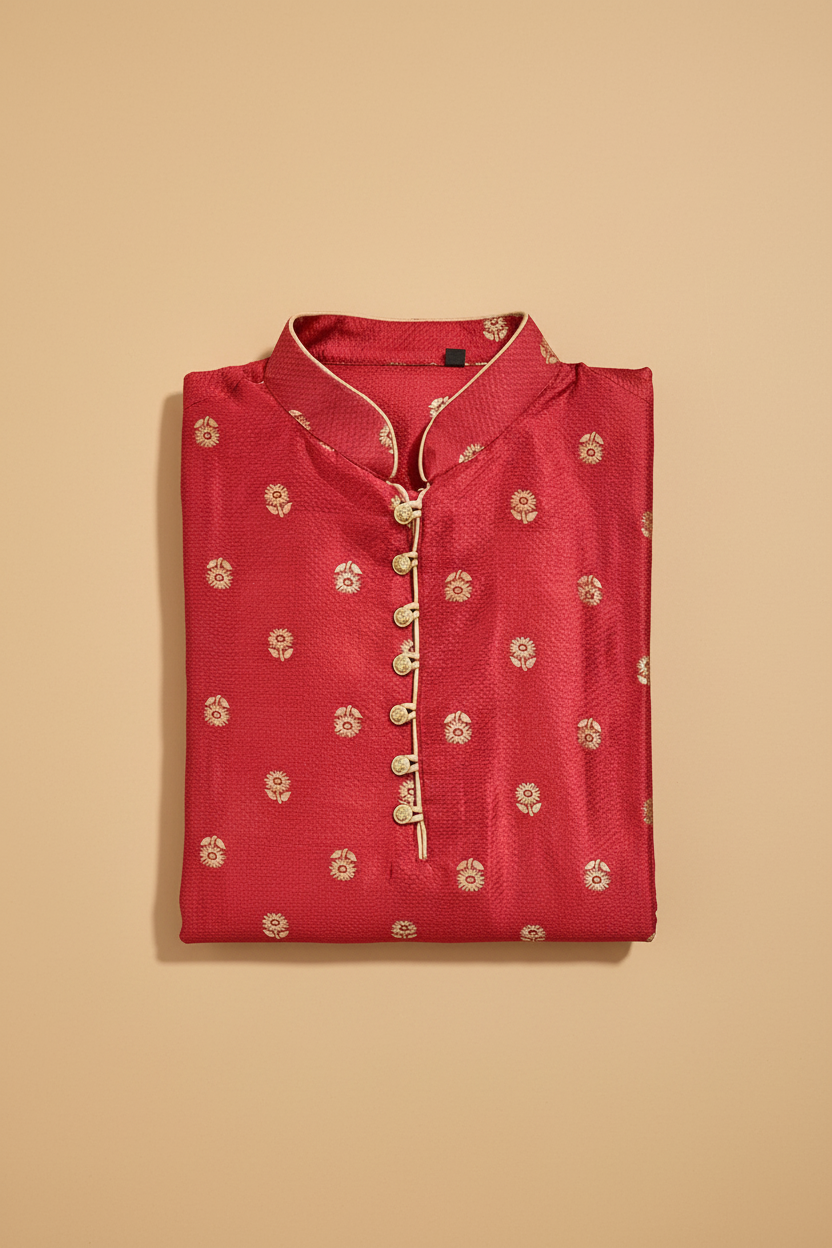 Red Kurta Folded No Label No Tassel