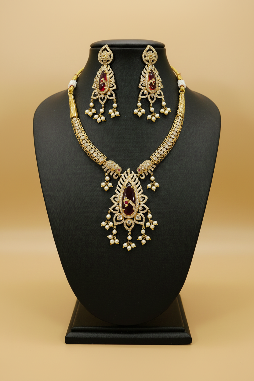 Red Stone Set on Tall Bust