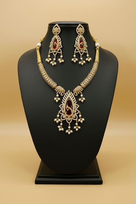 Red Stone Set on Tall Bust