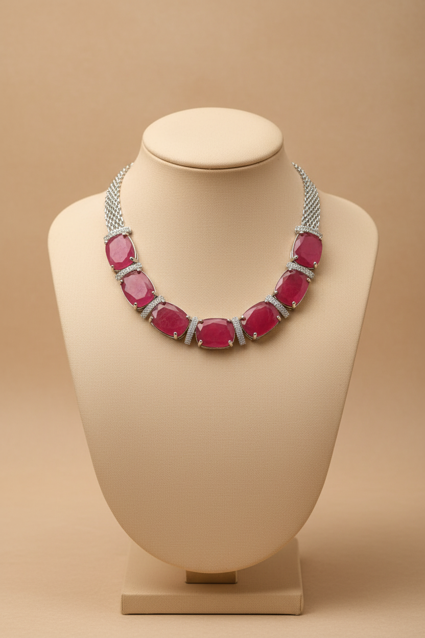 Ruby-Red Necklace on Model Bust