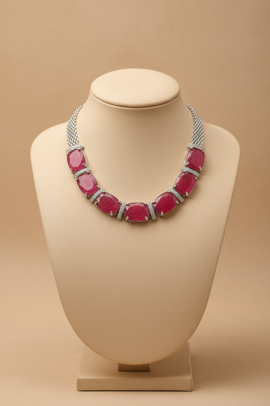 Ruby-Red Necklace on Model Bust