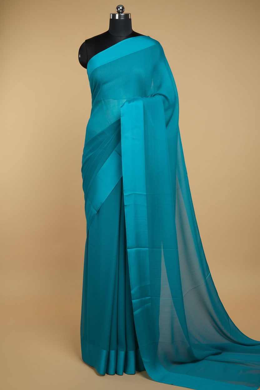Teal Blue Georgette Saree on Mannequin
