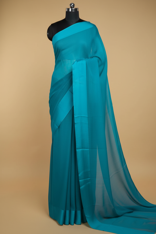 Teal Blue Georgette Saree on Mannequin