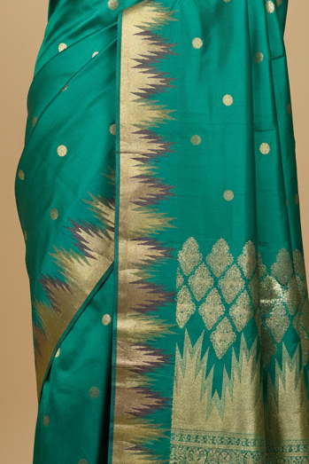 Teal Pure Kanjeevaram Silk Temple Border Saree