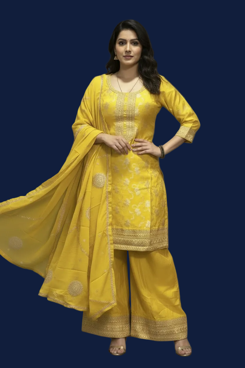 Yellow Banarasi Silk Sharara Set - Refined